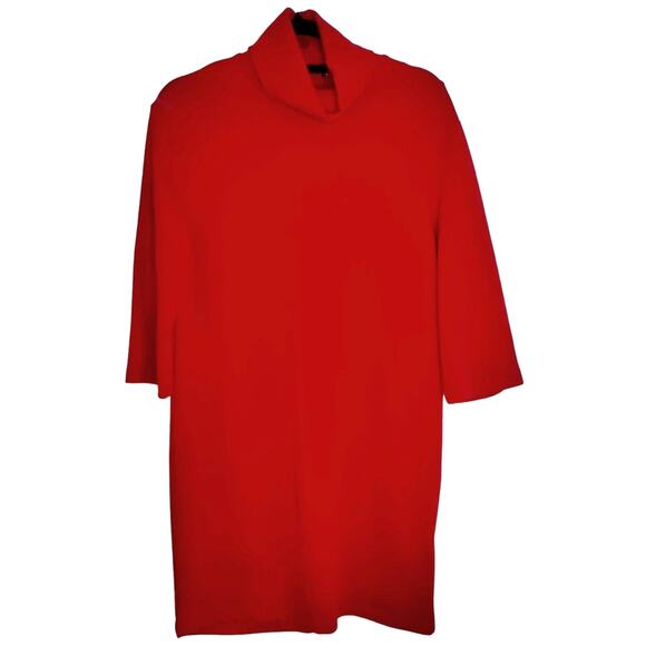 Zara Red Turtleneck Dress 3/4 Sleeve Stretch Minimalist Mod Fall Winter Sz Small - Picture 1 of 8